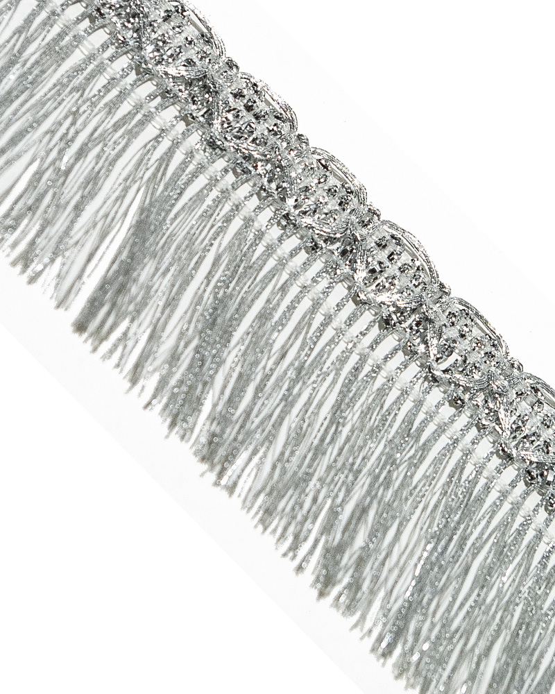Dantela brodata cu lurex cu aspect metalic argintiu / auriu. Banda lurex dantela.
