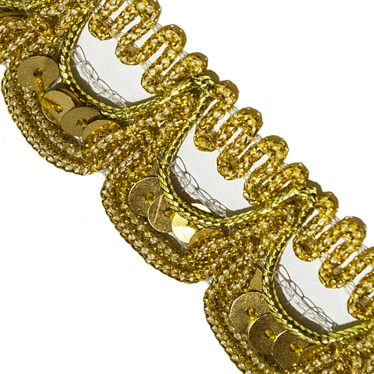 Dantela brodata cu lurex cu aspect metalic argintiu / auriu. Banda lurex dantela.