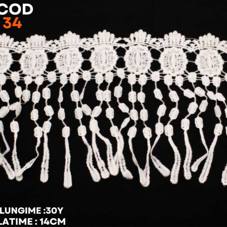 Dantela bumbac cu franjuri-cod 34-ivoar